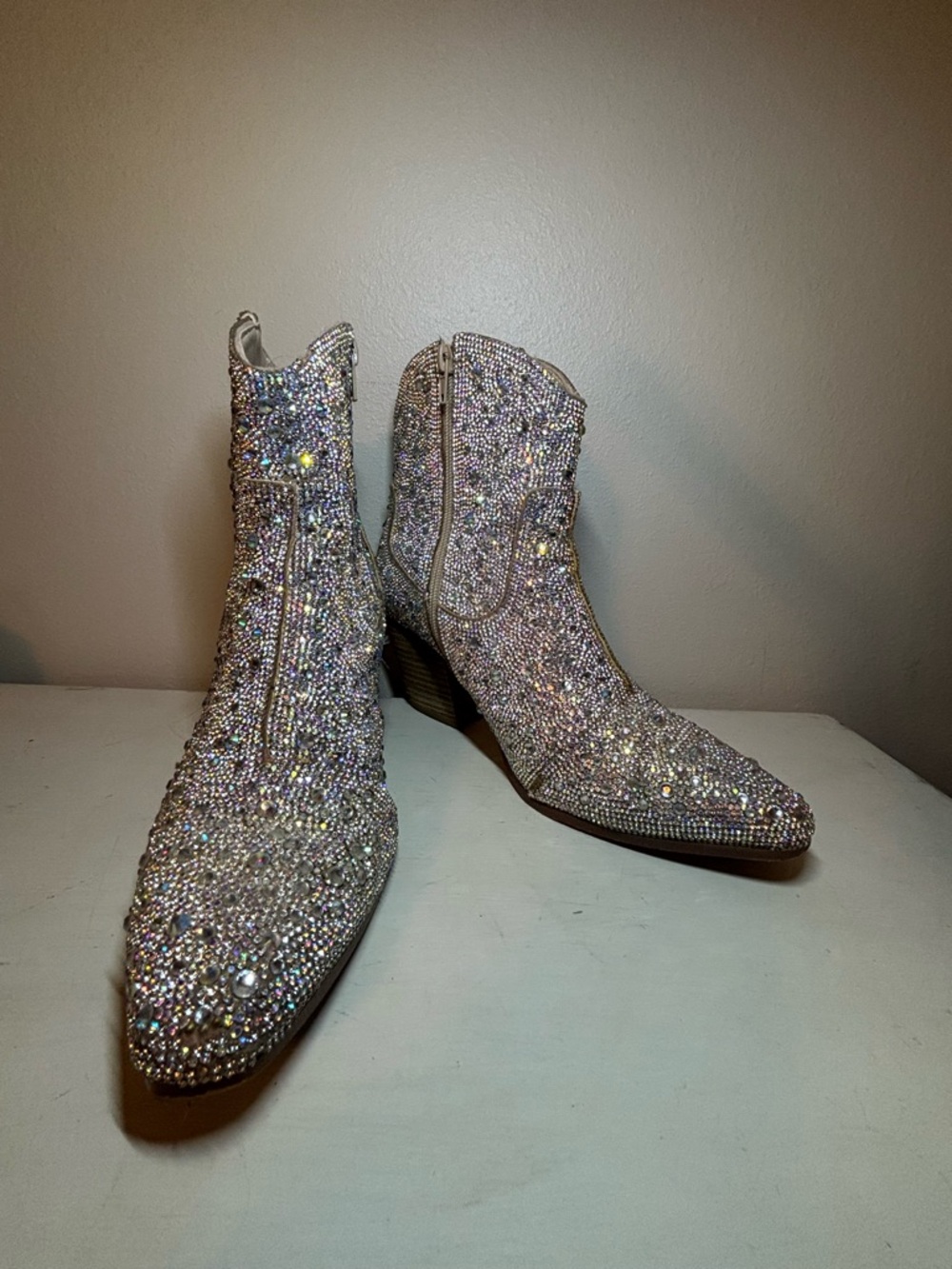 Crystal-Embellished Silver Ankle Booties - Women's Rhinestone Booties
